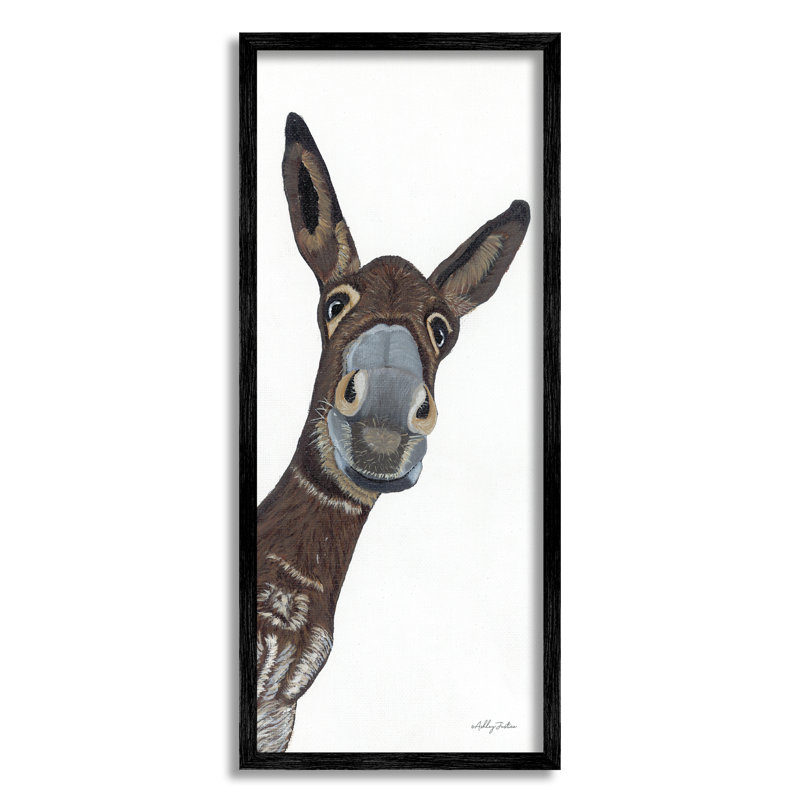 «Donkey Peering Happily Casual Farm Animal Portrait» par Ashley Justice - cadre flottant, impression sur toile