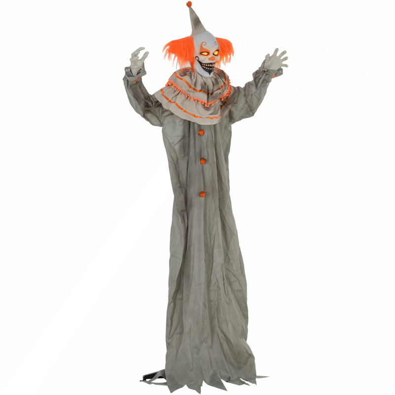 Clown aux cheveux orange, décoration d'Halloween extérieure avec son et lumière activés par les yeux pour un plaisir effrayant