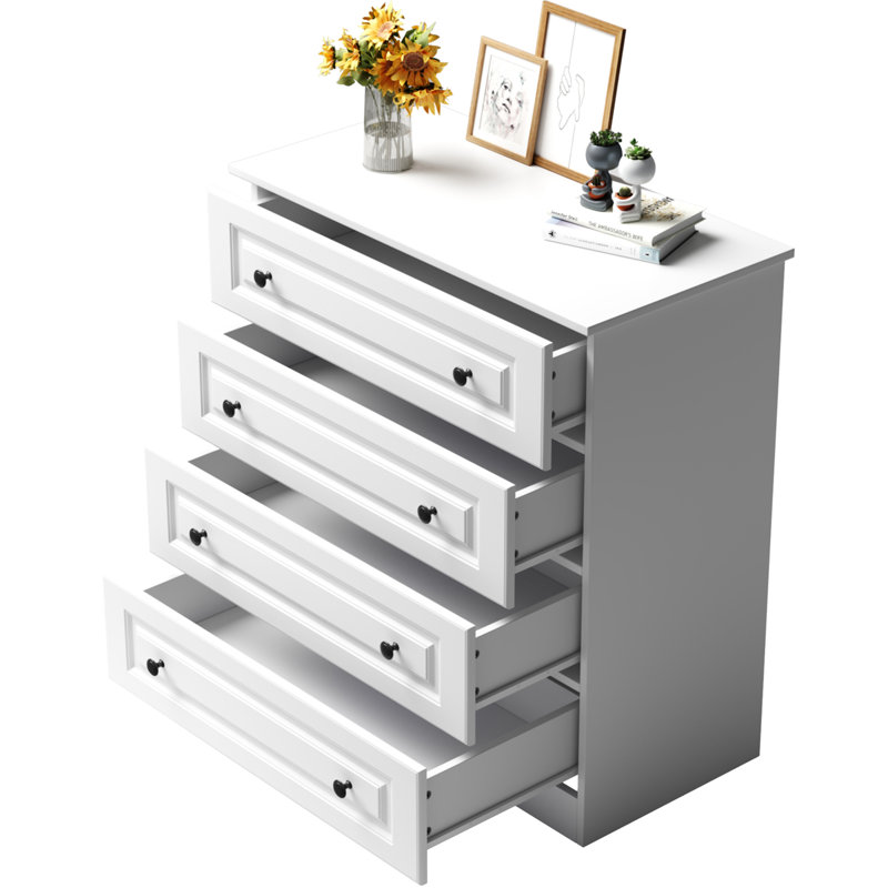 29.5" W Modern 4 Drawer Dresser, Drawer Chest, Wooden Storage Dresser for Closet and Living Room, White(Set Of 2), White