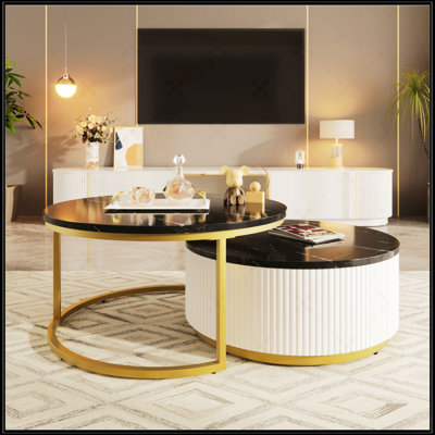 Table basse gigogne moderne moderne cannelée avec tiroir de 31,5 po