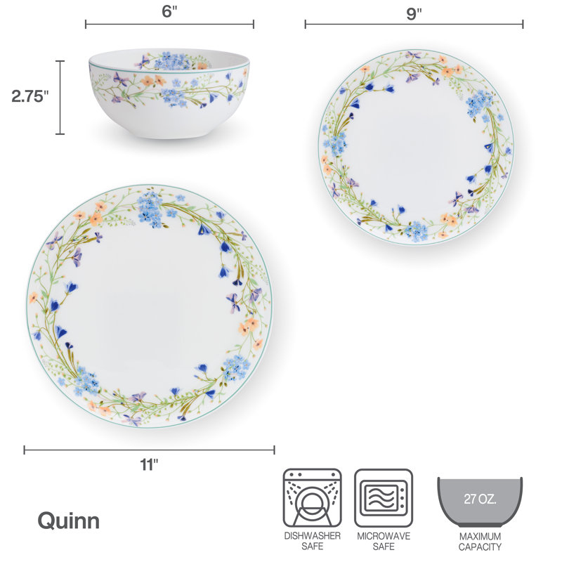 Quinn 12-Piece Bone China Dinnerware Set, Service for 4