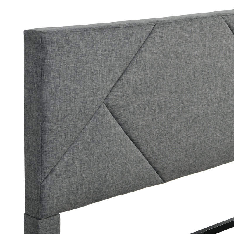 Lit plateforme tapissier moderne et contemporain de 56,5 po Cronan Hamud, Gris, Double