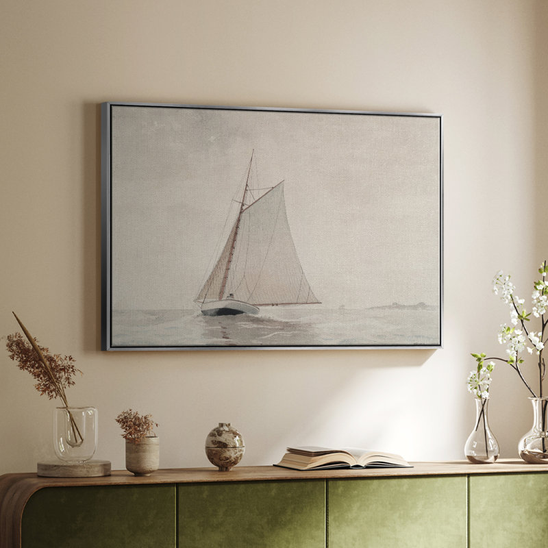 Rétro nautique - Cxxi, 27" H x 41" W, Toile argentée avec cadre flottant