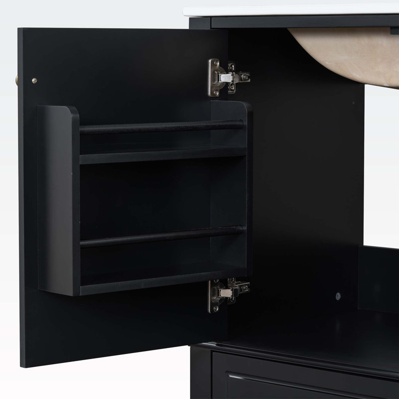 Bathroom Vanity with Sink,One Door with Shelf and Three Drawers, Black