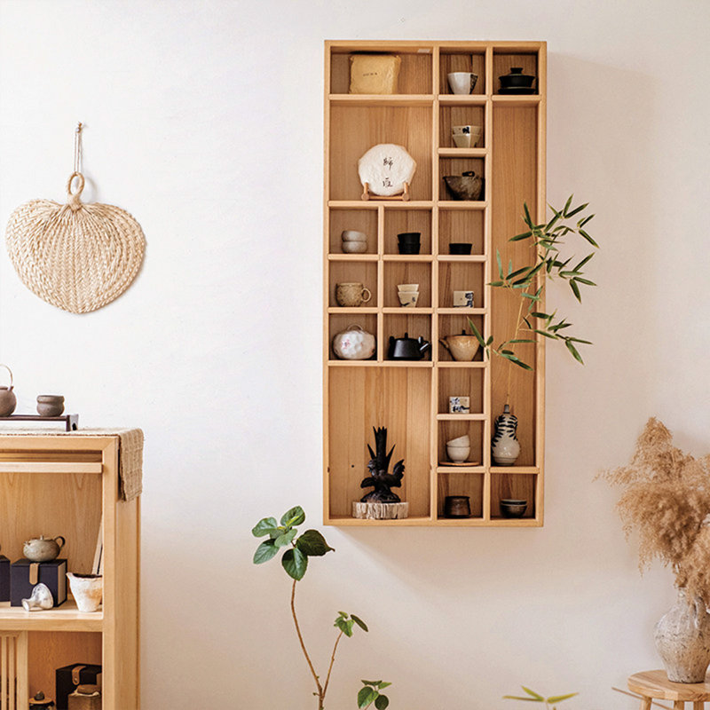 Tablette de rangement murale en bois de frêne massif 48,03 po, présentoir à thé flottant pour salon de thé, petit salon