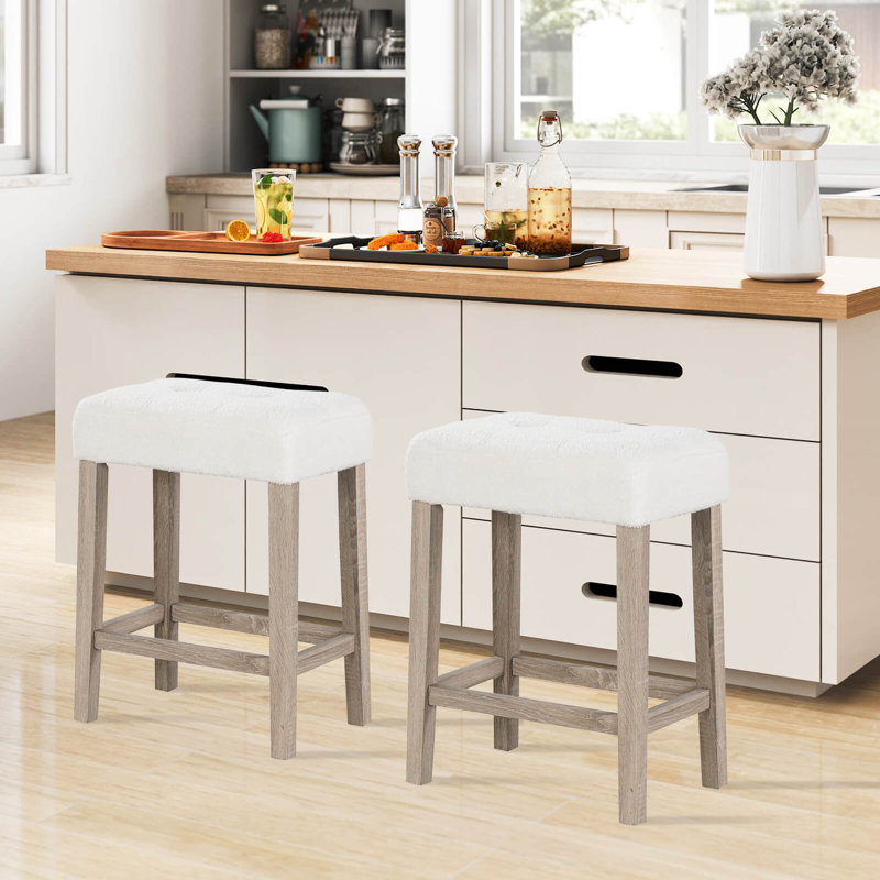 Counter Height Bar Stools Set With Rubber Wood Legs Footrest Modern For Home, 2