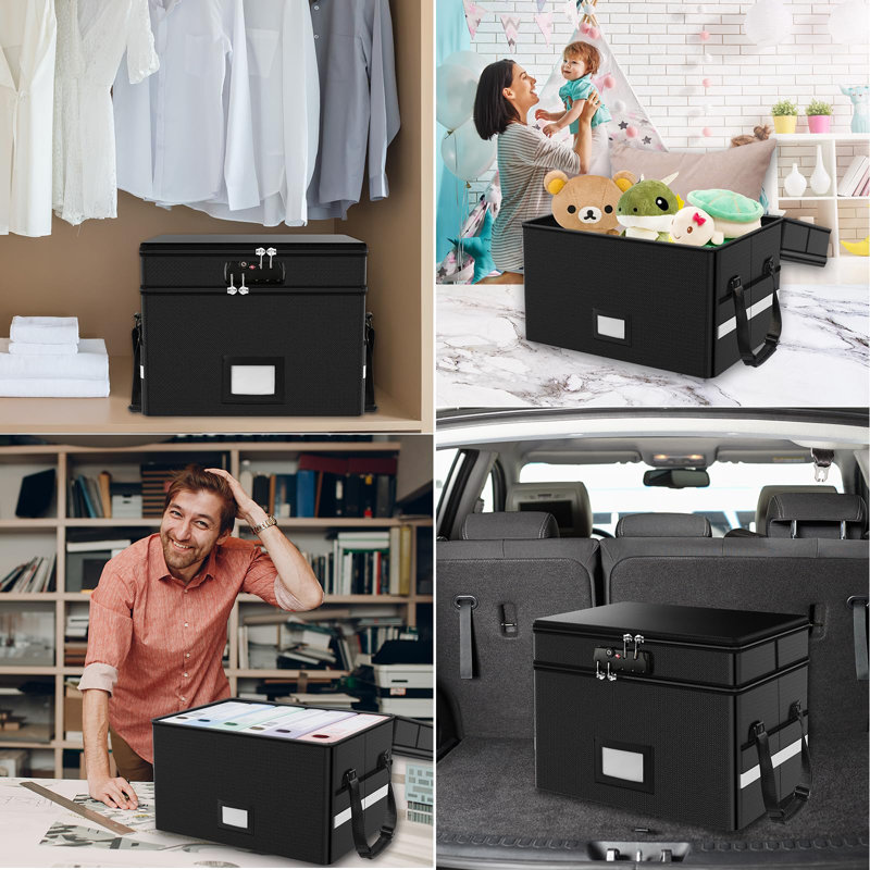 Fireproof Document Box With Lock, 2 Layer Fire Proof File Box For Documents With Handle, Portable Home Office Fire Safe Document Box For Hanging Letter/Legal Folder/Certificate