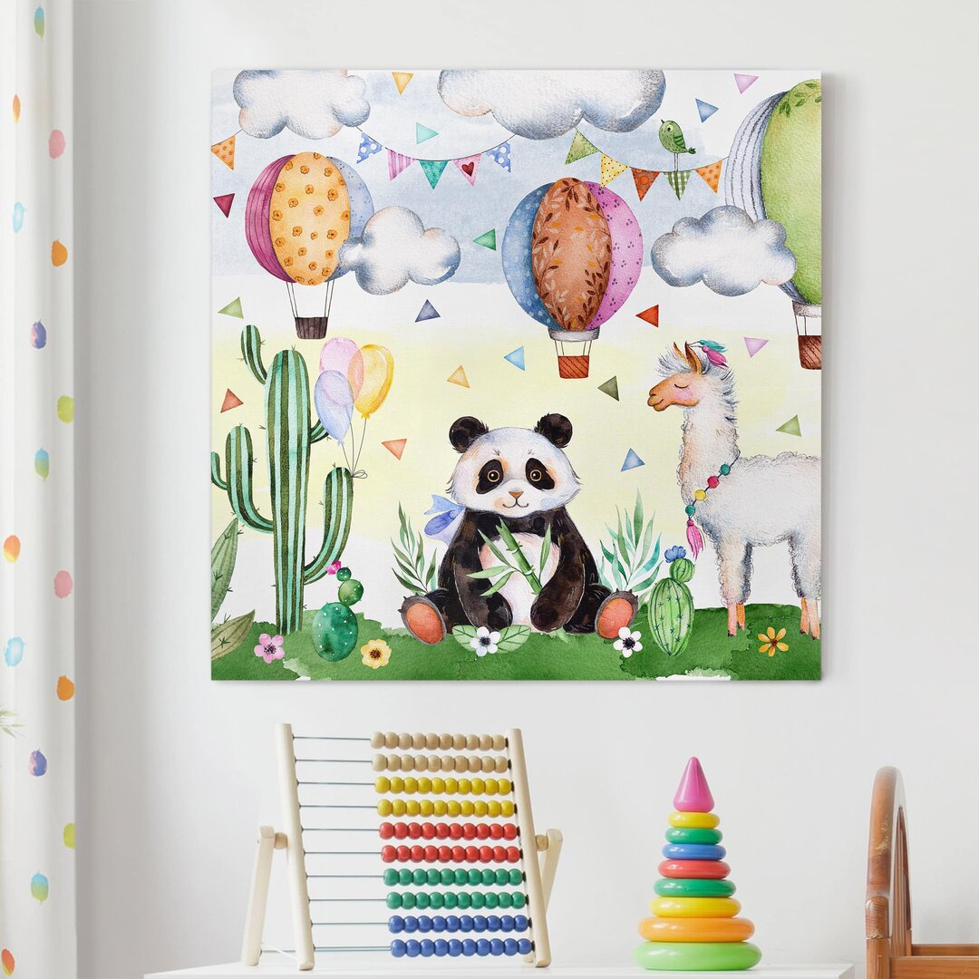 Leinwandbild Panda und Lama Aquarell