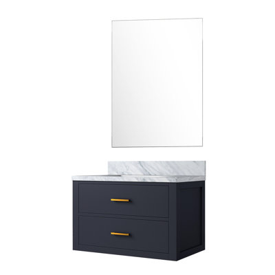 Bleu 30 po L x P 22 po. Meuble-lavabo simple avec comptoir en marbre et miroir à fermeture douce 28 po, bois, avec comptoir et remplissage