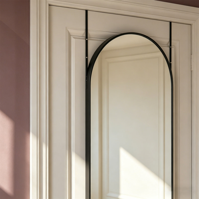Full-Length Mirror – Over-The-Door Hanging & Wall-Mounted Arch Design, Black