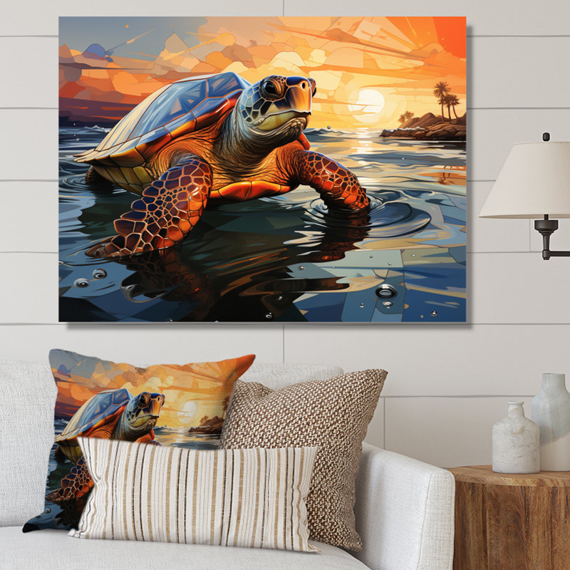 Portrait de tortue géométrique II, H 24 po x l 32 po x P 1 po, Toile tendue
