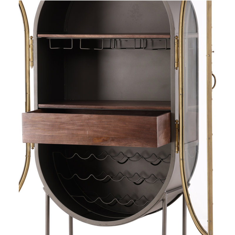 Furniture Classics Eclipse Black Iron Glass Oval Bar Cabinet