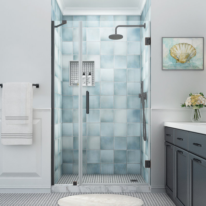 Belmore XL 45.25 - 46.25 in. x 80 in. Frameless Hinged Shower Door with Ultra-Bright Glass, Oil Rubbed Bronze, Clear Glass