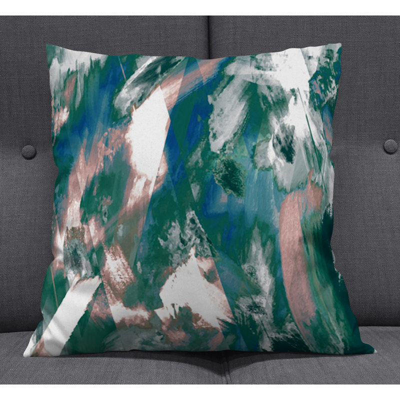 Throw Pillow With Insert, Blue/Green Abstract 5, 18"H x 18"W