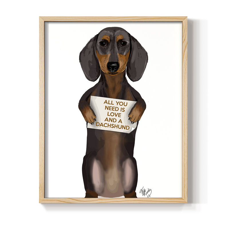 «Love and Dachshund», reproduction encadrée - bois massif, H 11 po x l 9 po