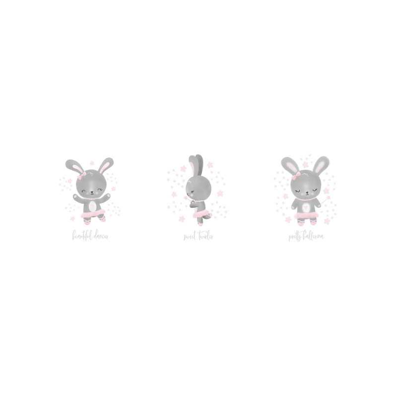 Ballerine lapin triptyque - ensemble d'art mural sur toile - toile tendue (ensemble de 3)