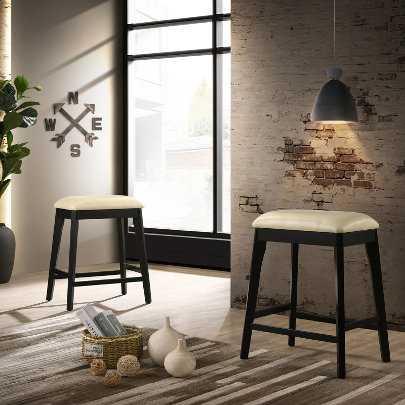 Modern Black 25 Inch Counter Stool with Comfortable Upholstered Seat, Cream, Counter Stool (25” Seat Height)