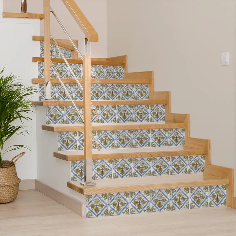 5'' W x 5'' L Vinyl Peel and Stick Mosaic Tile, Brun / vert / beige / bleu
