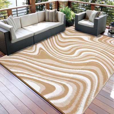 Outdoor Plastic Straw Rug - Modern Striped, Easy Clean & Collapsible Patio Mat, Portable Low Pile Carpet, Perfect for Garden, Patio, Camping