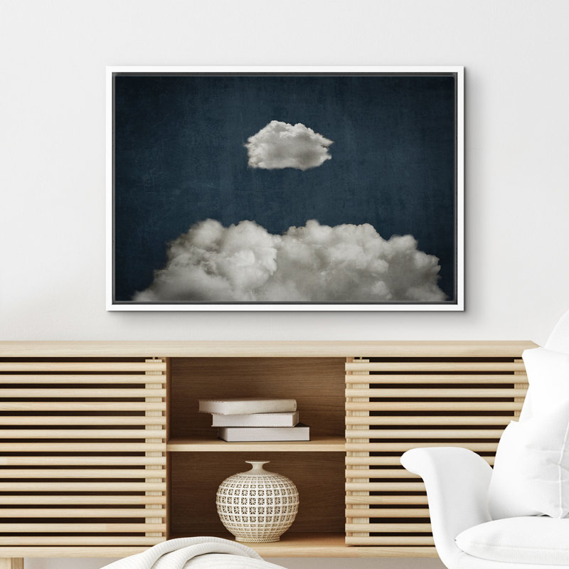 Clouds " Pastel Navy Abstract Sky Clouds Modern Relaxing Minimalist Wall Decor Artwork IRS39 ", White, 16" H x 24" W