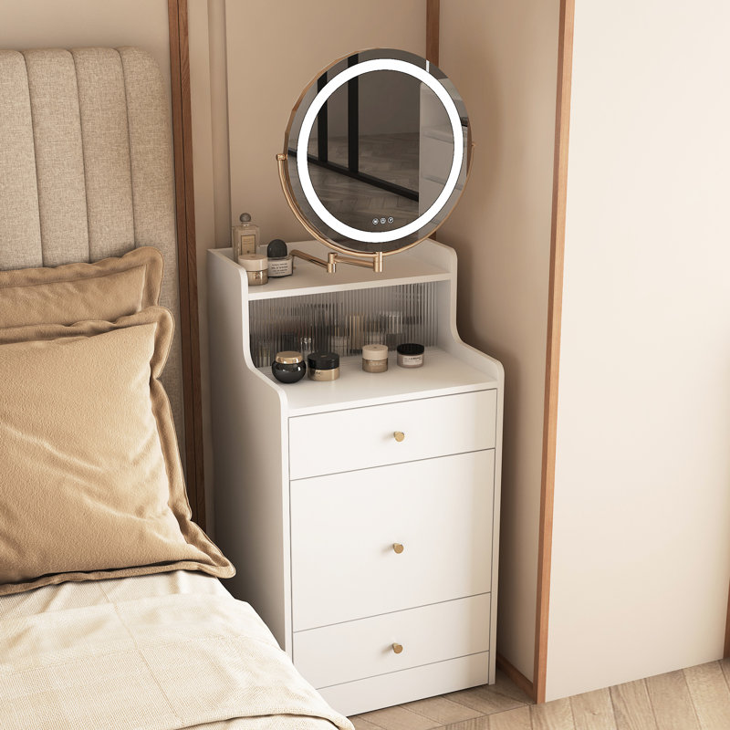 Bureau de coiffeuse blanc 3 en 1 avec miroir et 2 tiroirs de rangement, fonction de chargement, tabouret rembourré, commode compacte et commode - blanc, table pour épiler
