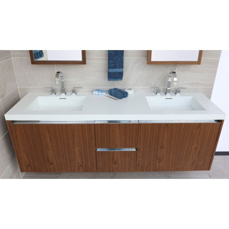 Kubista 72'' W Double Vanity Top, Gloss White, 3 Hole - 8" Centers