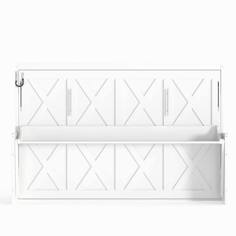 Lit escamotable double avec bureau, station de charge USB, lumières DEL, Blanc