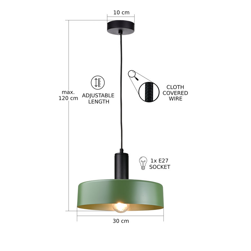 Taeshaun 1 - Light Drum Pendant, Green, Khaki Black