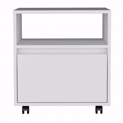 Nightstand, End Table, Side Table Casters, Single Drawer-In White