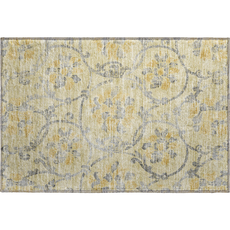 Premium Machine Washable Prisco Gold Rug, Rectangle 1'8" x 2'6"