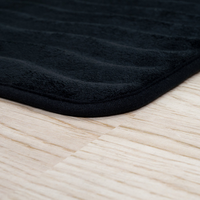 Set of 2 Memory Foam Bath Mats - Non-Slip Microfiber Bath Mats for Bathroom, Laundry, or Kitchen, Black