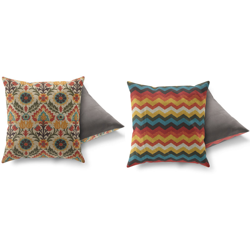 Cotton Blend Outdoor Reversible Throw Pillow