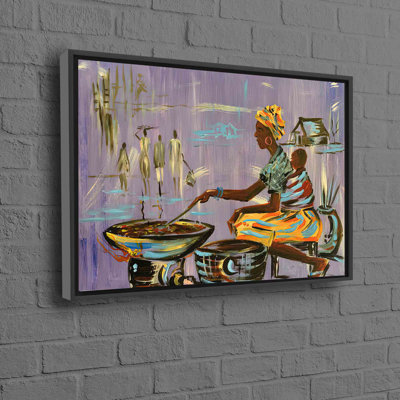 Abstract African Mother Cooking Themed Cotton Canvas Wall Art as a Beautiful Tribute to Black Women
