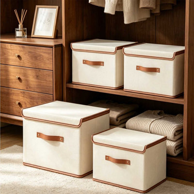 4 Pack Storage Bins with Lids, Collapsible Closet Organizer Container, Fabric Organizer Box with Handles, Decorative Storage Boxes