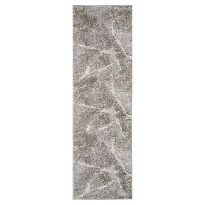 8' Gray And Beige Abstract Distressed Runner Rug