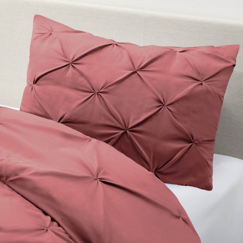 Ensemble de housse de couette plissÃ©e en tissu doublement brossÃ©, Housse de couette pour lit simple + 1 taie d'oreil, Mauve