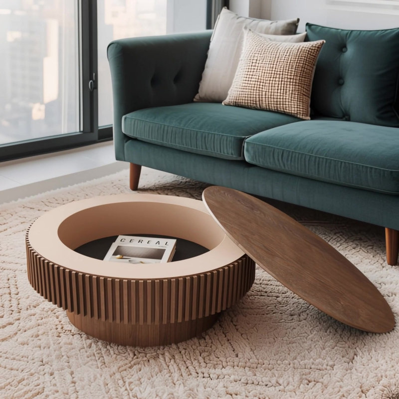 31.5'' Round Coffee Table with Storage, Natural