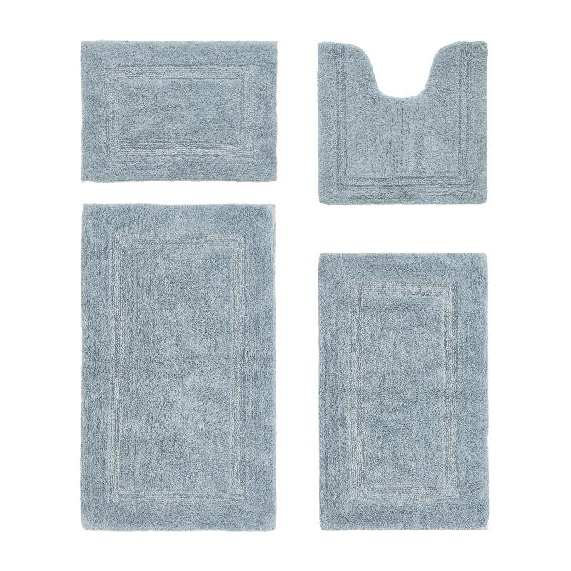 Adelen Premium 100% Cotton 4 Piece Bath Rug Sets, Machine Washable, Super Absorbent & Tufted Weave Reversible Bath Mat for Bathroom, Shower, and Tub, Oeko-Tex Certified Bathroom Rugs