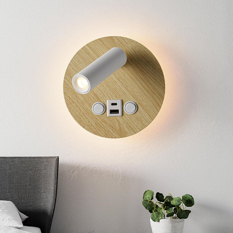 Applique murale moderne 2-en-1 polyvalente moderne, lampe de lecture câblée avec port de charge USB / Type-C pour chambre à coucher, bureau, salon