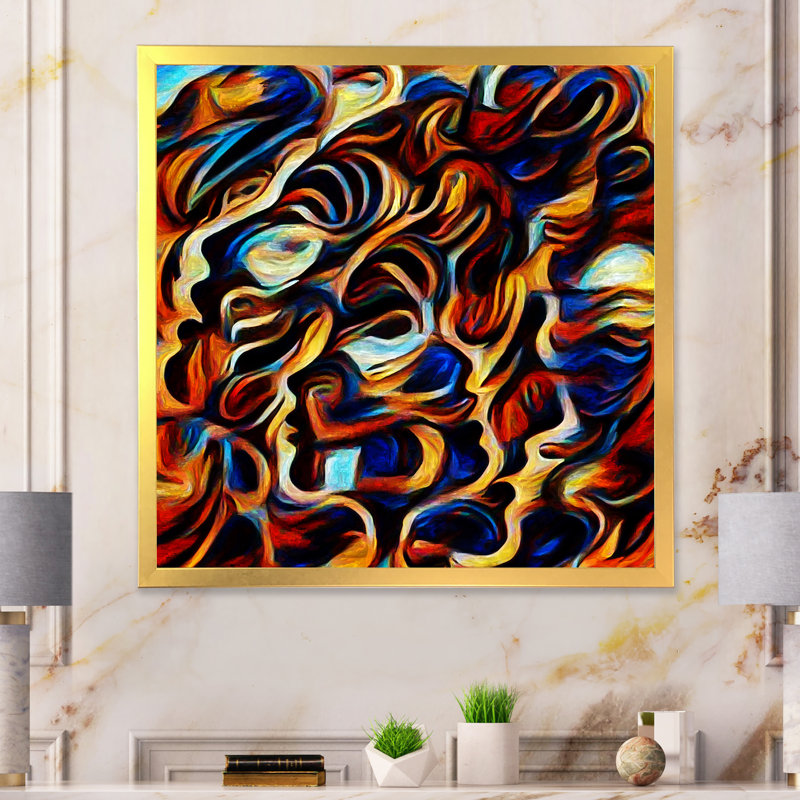 «Abstract Face Pattern Art II», reproduction sur toile encadrée, Cadre photo doré, H 30 po x l 30 po x P 1 po