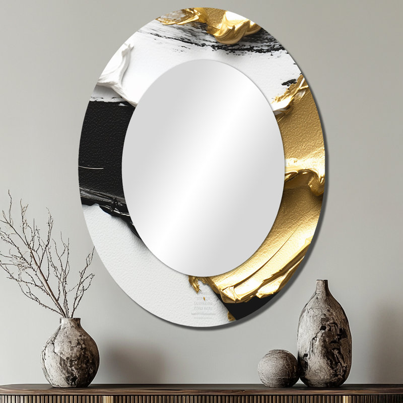 Imminent Bliss - Miroir mural ovale grand format en métal, finition dorée et noire texturée, lettrage en gras, 40 po x 30 po