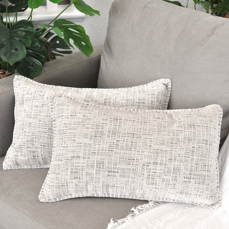  Lumbar Pillow Covers 12x20 inches | Soft Chenille Rectangular Cushion Covers (Set of 2), Heather White