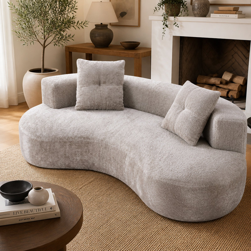 Canapé 79,5 "à 3 places avec 2 coussins, pas d'assemblage dans une boîte pour le salon, Bouclette chameau