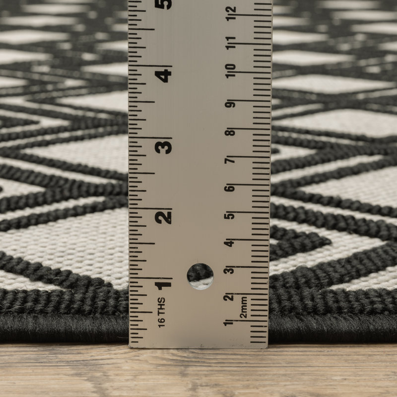 Tapis intérieur / extérieur gris clair / noir Musgrove, Tapis de couloir de 1 pi 10 po x 7 pi 3 po