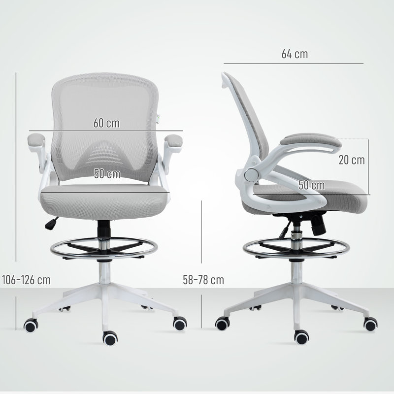 Vinsetto Drafting Chair with Arms for Standing Desk, Black, White