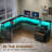 Kurtiss 68" L Shaped Computer Desk with File Drawer with Power Outlet & LED Strip-641801355