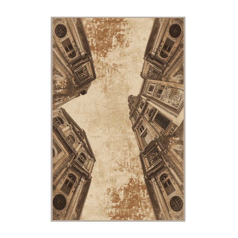 Machine Washable Pandelica Quito Historic Center Vintage Vintage Look Rug in Brown – Beige Binding, 3x5