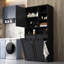 Armoire de buanderie avec portes et tablette, panier à linge inclinable, plusieurs espaces de rangement, style autoportant, tablette ouverte, tablette réglable-660840244