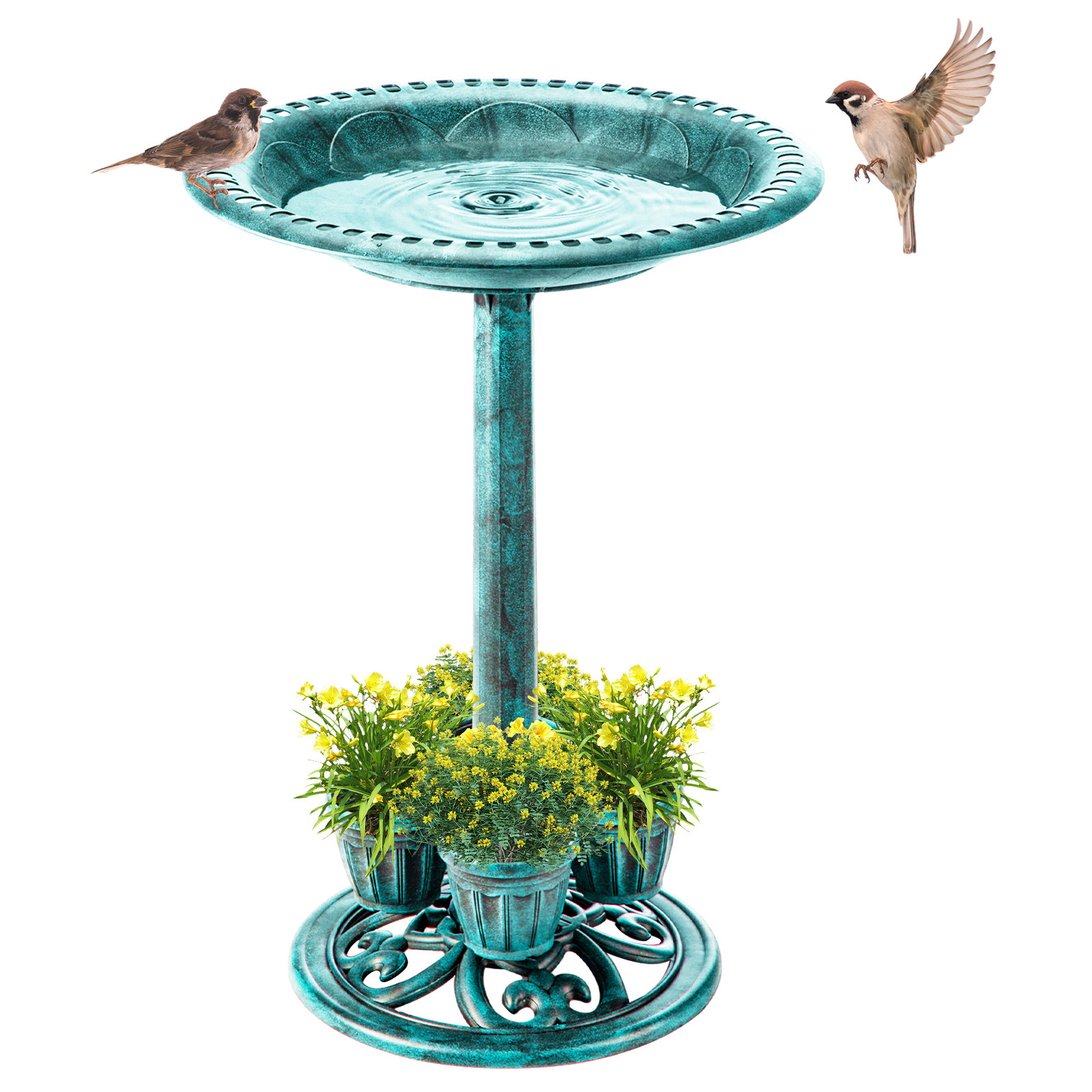 Fleur De Lis Living Sterns Resin Birdbath with 4 Planters & Reviews ...