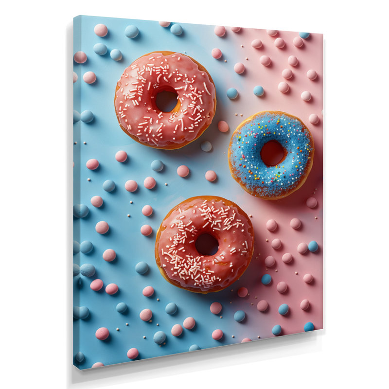 Délicieuse rose et bleue Sparkle Donuts III, Toile tendue, H 32 po x l 16 po x P 1 po